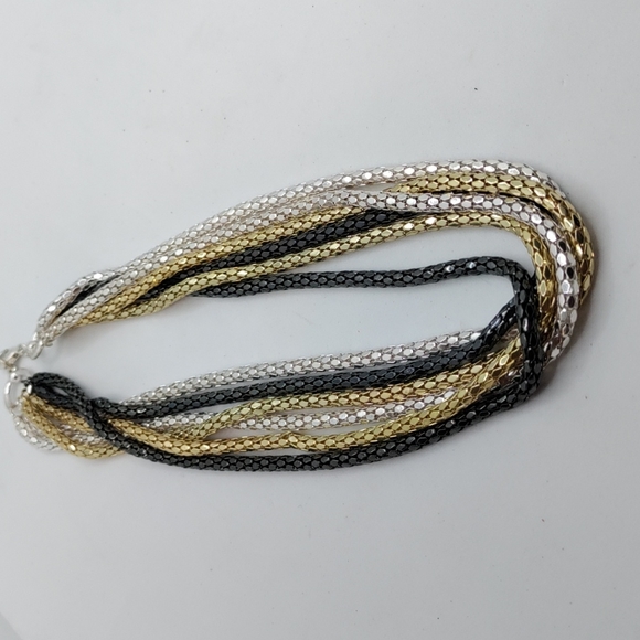 Tri-Colored Metal Mesh Necklace 18" - Picture 5 of 5